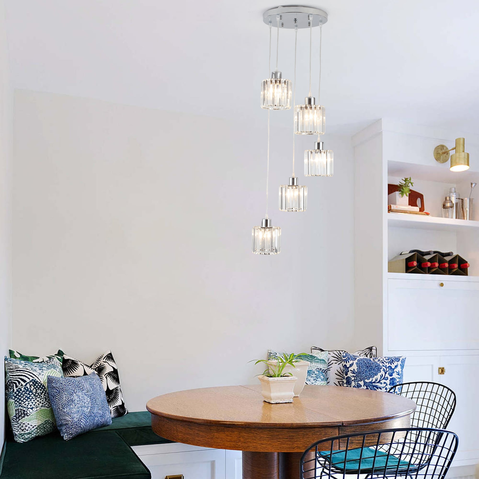 5-Light Modern Gold Pendant Light – Dimmable LED Chandelier For Kitchen Island, Dining Room, Or Study (Warm Natural Light)
