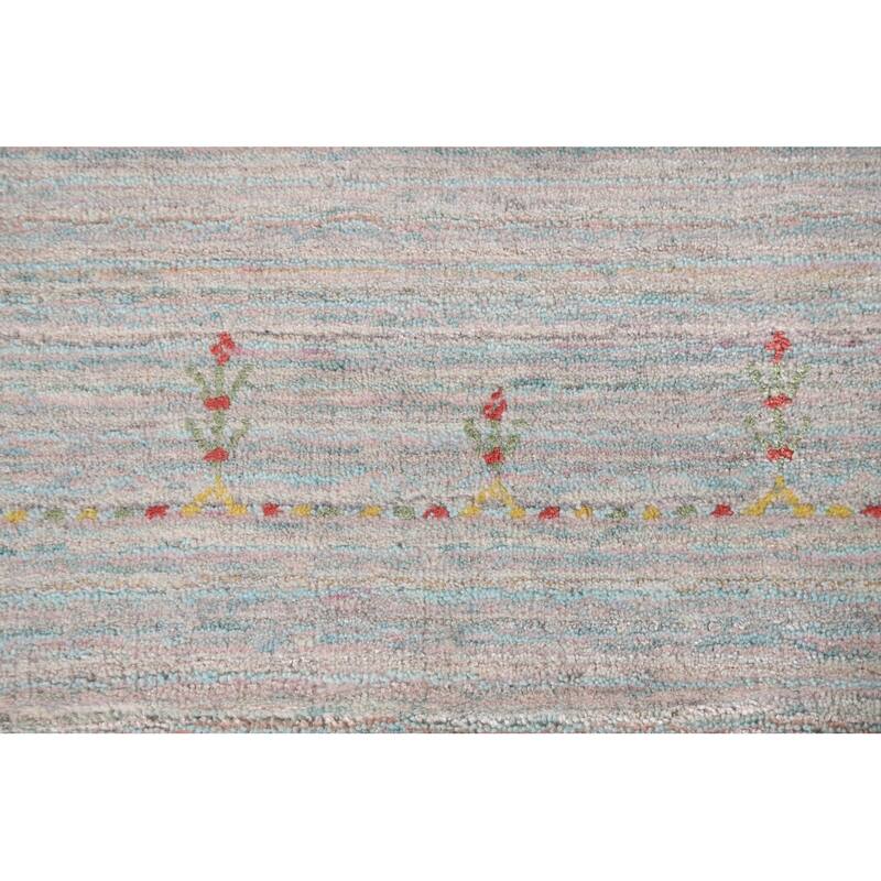 Beige Tribal Gabbeh Area Rug Hand-Knotted Wool Carpet - 8'9"x 11'8"