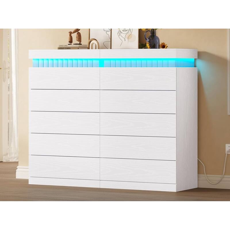 Bedroom Dresser Drawers with LED Light Power Outlet Chest of Drawer