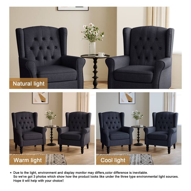 Button-Tufted Accent Club Chair Wingback Armchair Set of 2