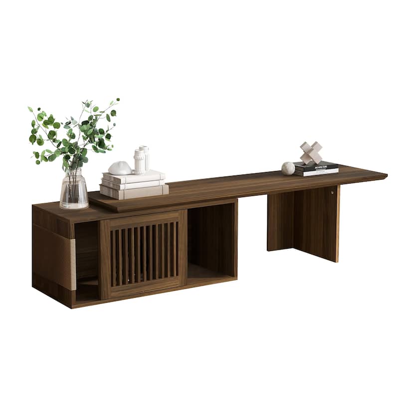 2 in 1 Cat TV Stand Entertainment Center with Extendable Table, Litter Box Enclosure with Cat Scratcher