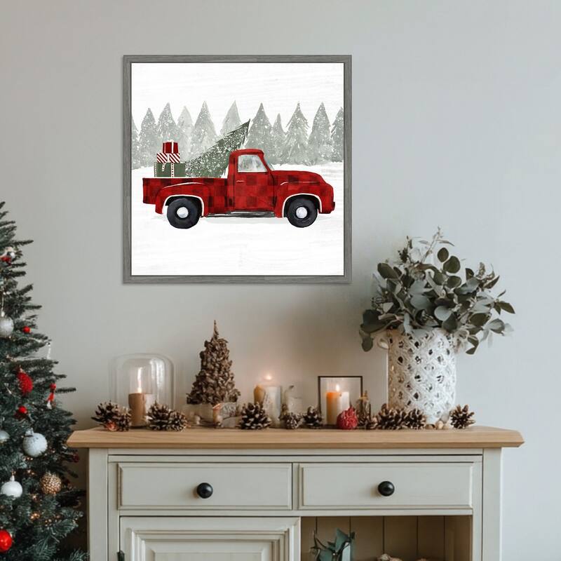 Yuletide Camper III by Victoria Barnes (22 x 22 in.), Framed Canvas Wall Art Print - Sylvie Greywash