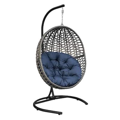 Hanging Swing Egg Chair with Stand,Outdoor Patio Wicker Tear Drop Shape Hammock Chair with Cushion