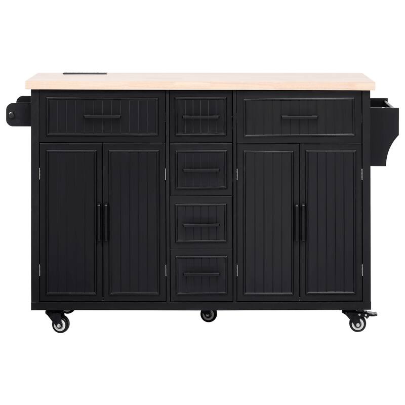 Kitchen Island Embossed Vertical Stripe Rolling Kitchen Cart on Wheels with Drop Leaf,Power Outlet