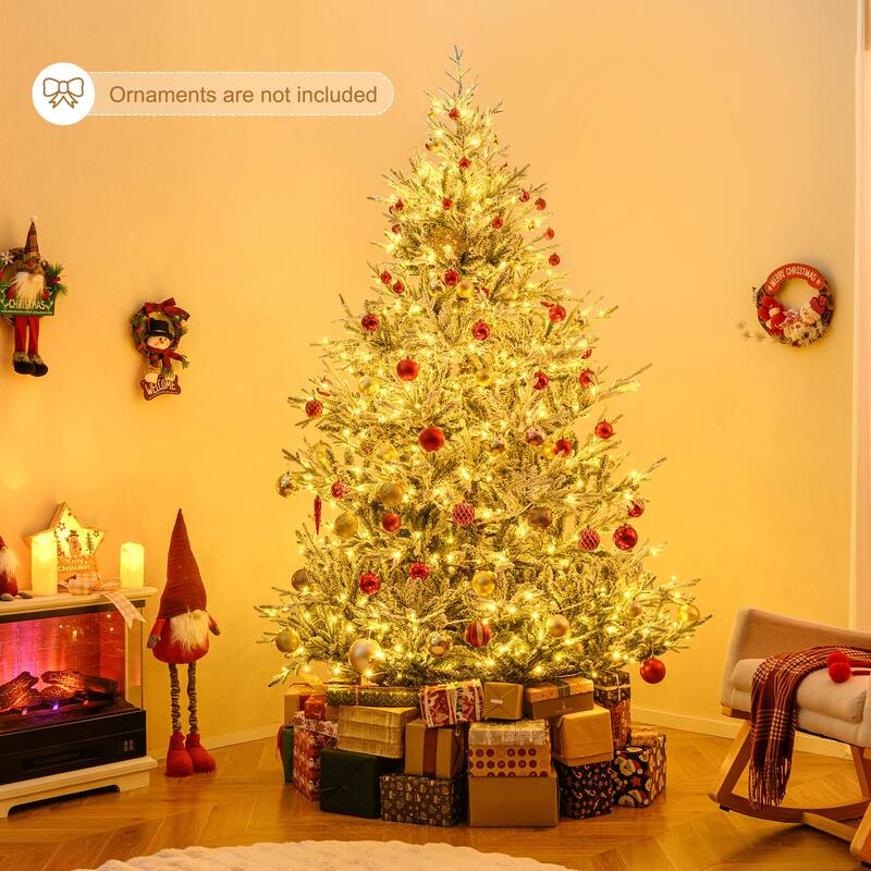 Costway 6/7/8 FT Artificial Christmas Tree with 762/1074/1470 Flocked - See Details - White & Green