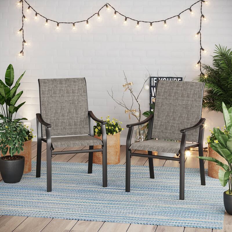 MAISON ARTS 9-Piece Patio Dining Set, 60 Inch Square Metal Table and 8 Textilene Fabric Padded Armchairs