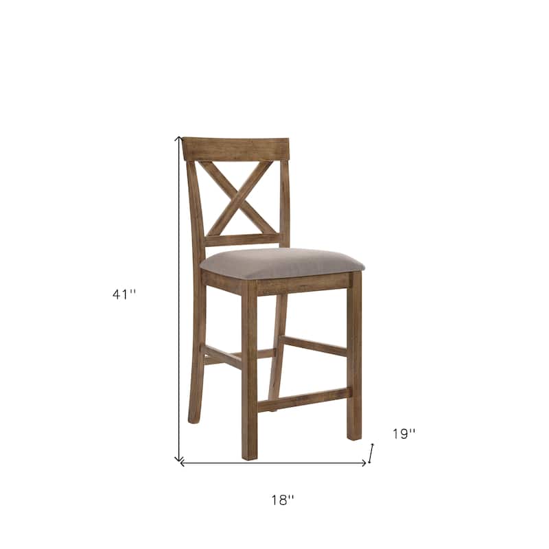 HomeRoots Set of Two 26" Tan and Oak Linen and Solid Wood Counter Height Bar Chairs