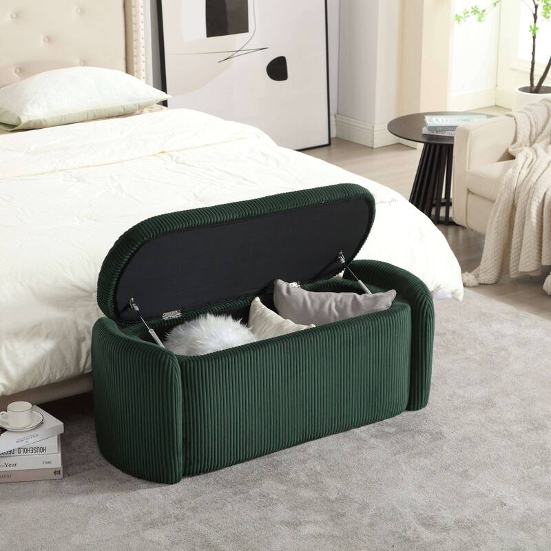 Bedroom End Bench,Upholstered Fabric Storage Ottoman with Safety Hinge, Entryway Padded Footstool,