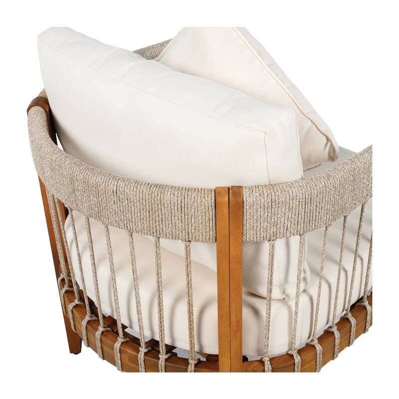 Acacia Wood Outdoor Club Chair Set with Handwoven Rope and Removable Cushions