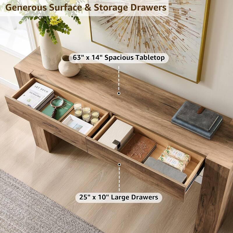 Modern Entryway Console Table, Thick Wood Sofa Table with Drawers