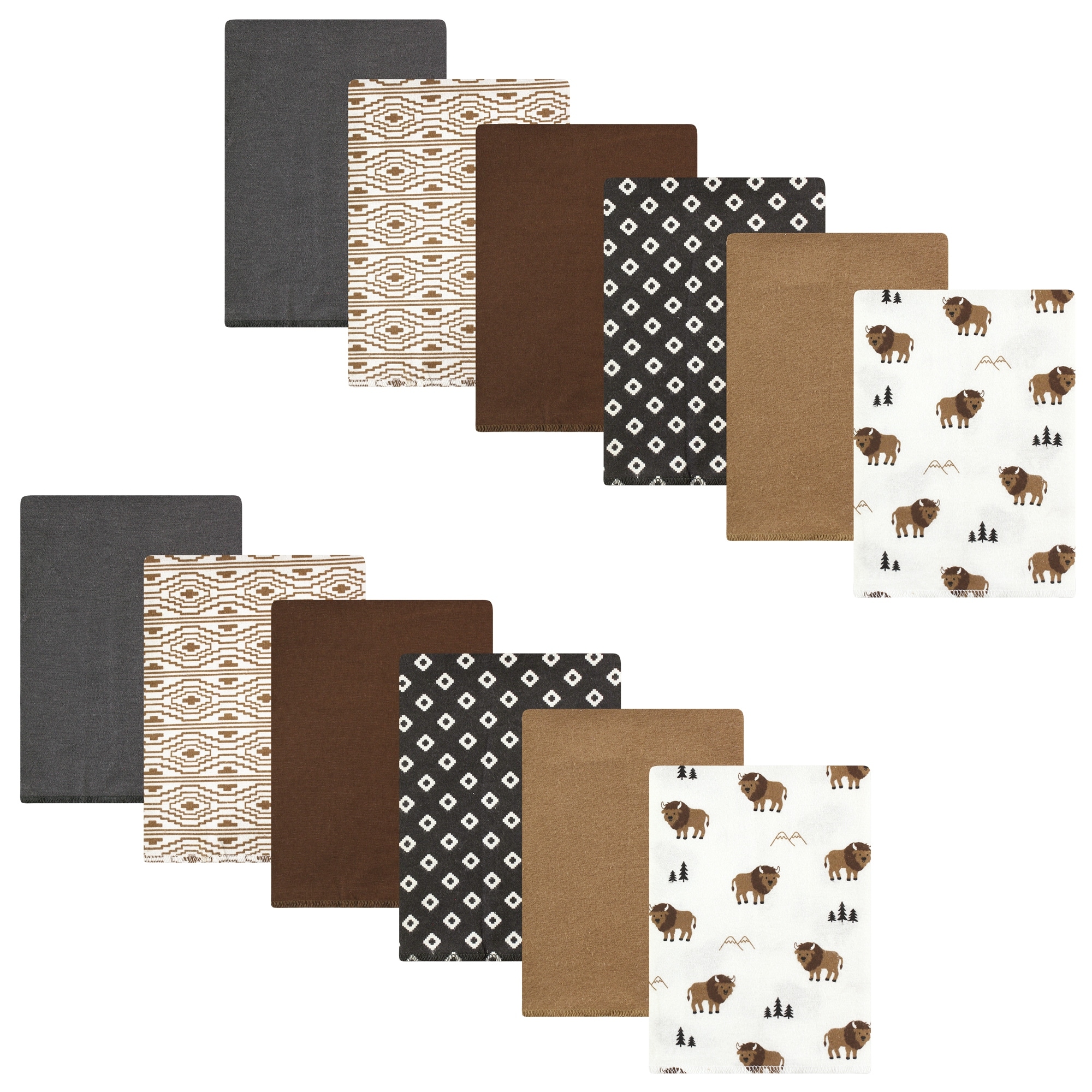Hudson Baby Cotton Flannel Burp Cloths Bundle, Wild Buffalo, One Size - Wild Buffalo - One Size