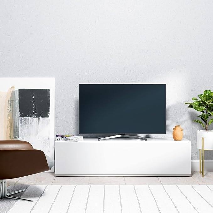 SONOROUS ST-160 Premium TV Stand for Living Room - White Glass TV Console with 6 Shelves Table Support up to 75"