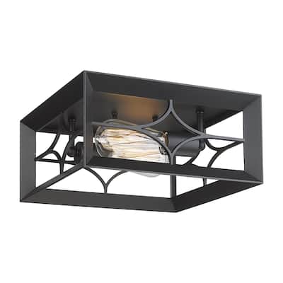 JAZAVA 2-Light Square Ceiling Light,Industrial Flush Mount Light Fixture, Black Finish