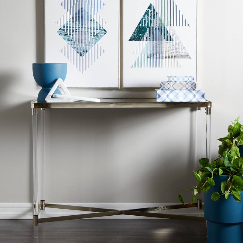 Metal Rectangular Console Table with Mirrored Top and Acrylic Legs - Gold or Silver - Roche River Decor