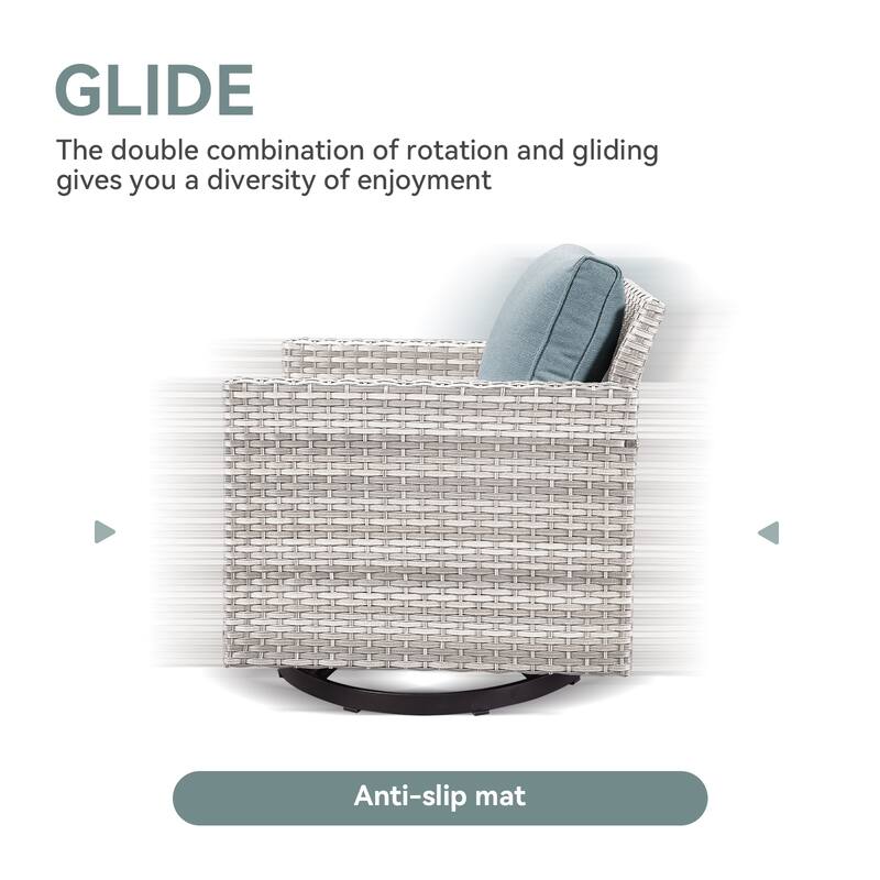 Gymojoy Wicker Swivel Glider Chair with 4 inch Olefin Cushions