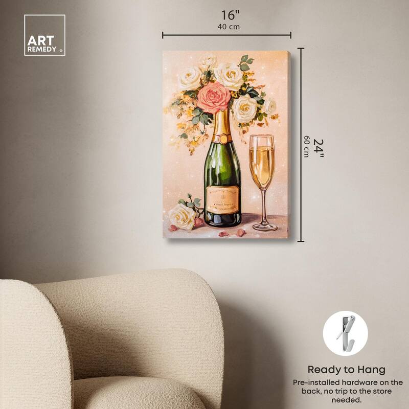Blooming Champagne Vase Canvas by Art Remedy, Gallery Wrapped