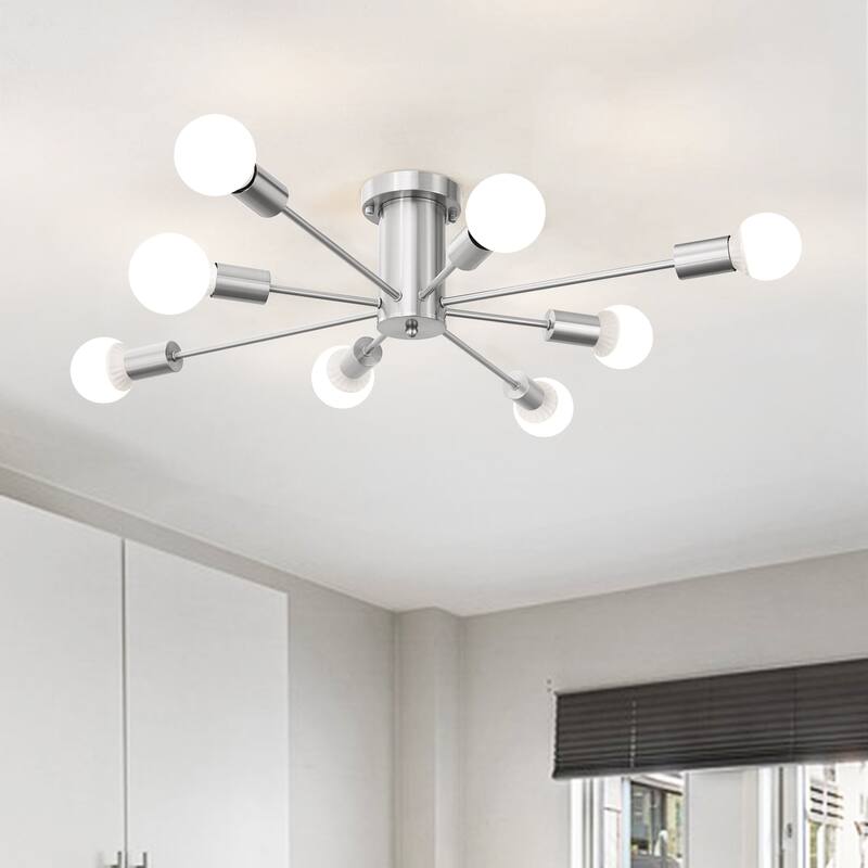 8-Light Modern Semi Flush Mount Sputnik Ceiling Light for Kitchen Bedroom Dining Room - Sand nickel