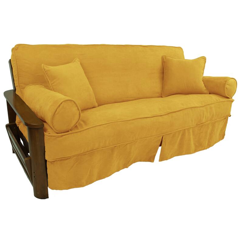 Microsuede Full-Size 8-10 Inch Thick Futon Slip Cover Set with Four Throw Pillows - Lemon