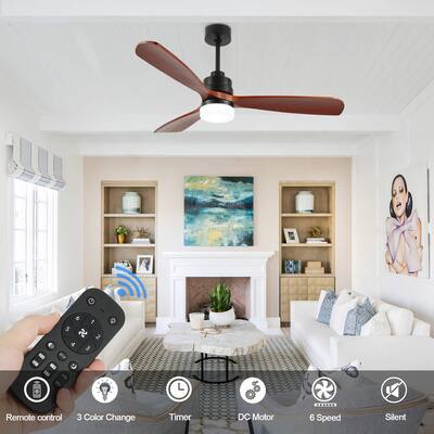 Oaks Aura 52 in. Indoor LED Solid Wood Reversible Japandi-Zen Ceiling Fan With Latest DC Motor Technology - Walnut