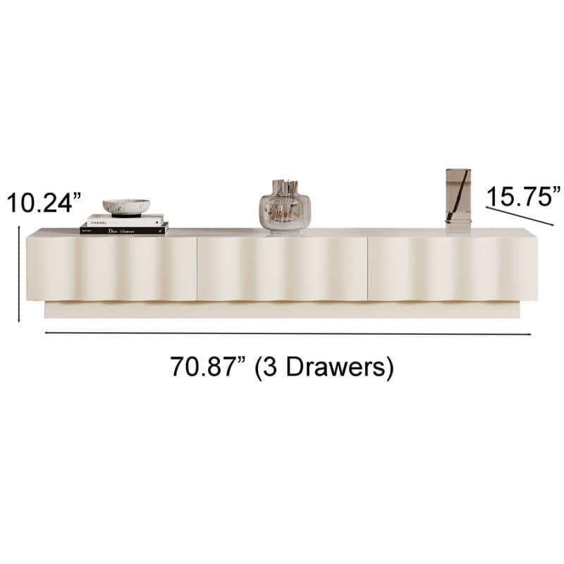 Modern Cream TV Stands with 3-6 Drawers, White Media Console with Glossy Sintered Stone Tabletop