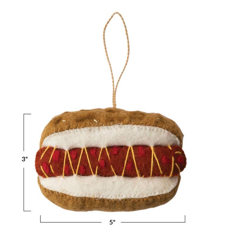 Handmade Wool Felt Hot Dog Ornament