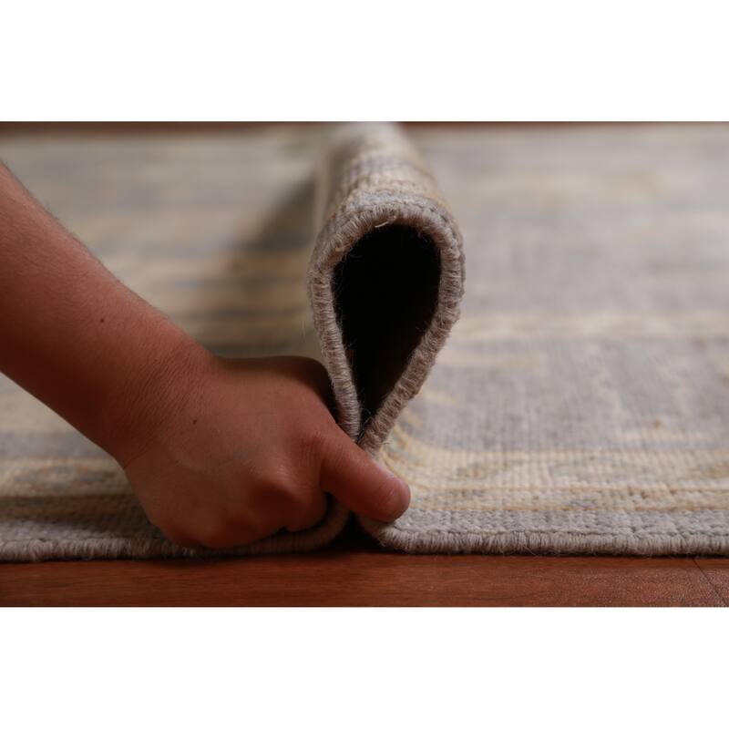 Hand Knotted Oriental 100% Wool Carpet Transitional All-Over Greys & Charcoal Oushak Area Rug - 14' 0'' X 10' 1''