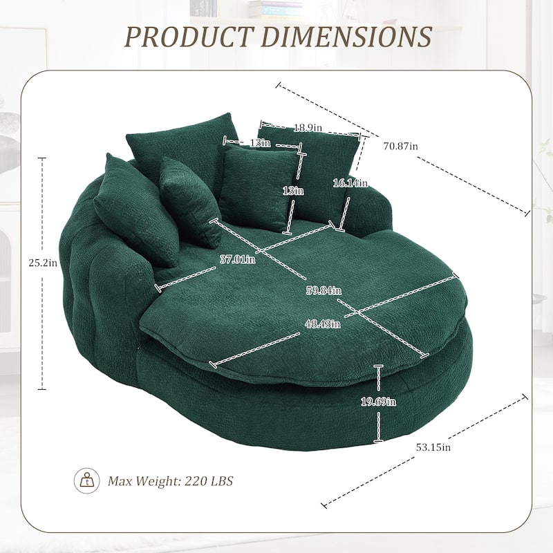Oversized Chenille Single Sofa Chair / Oval Upholstered Bean Bag Sofa / Living Room Lazy Floor Sofa Chaise Lounges Cloud Couch