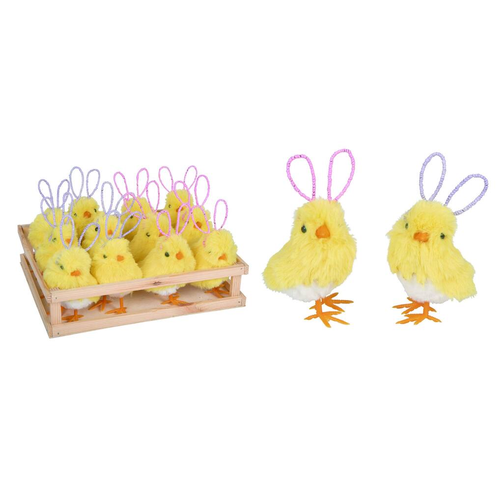 Transpac Foam 11.75 in. Yellow Easter Chicks with Bunny Ears In Crate Set of 12