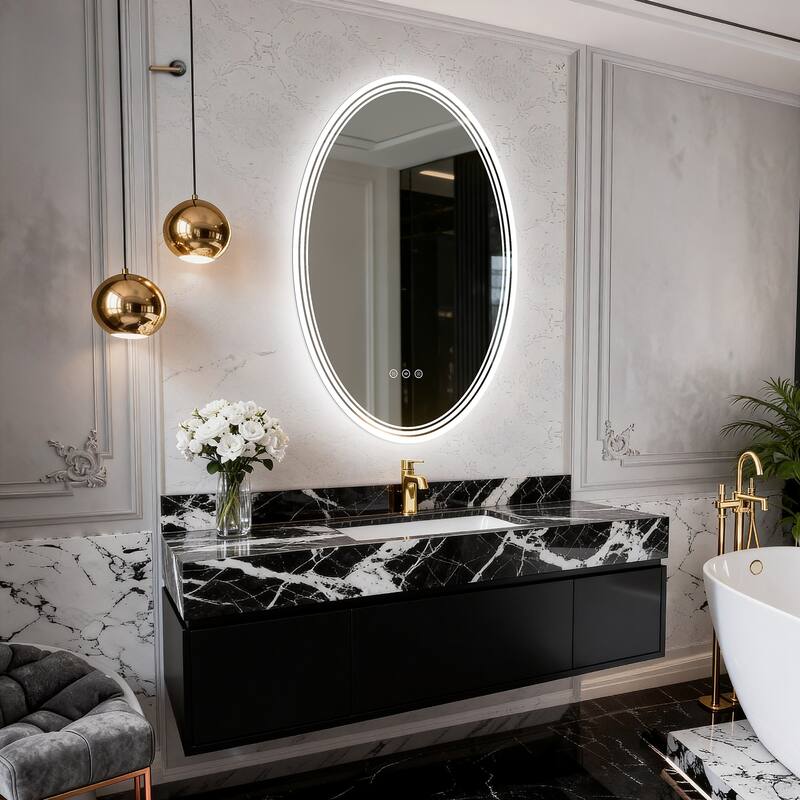 UL Certified Oval LED Bathroom wall Mirror, Anti-fog, 3-Color Dimmable