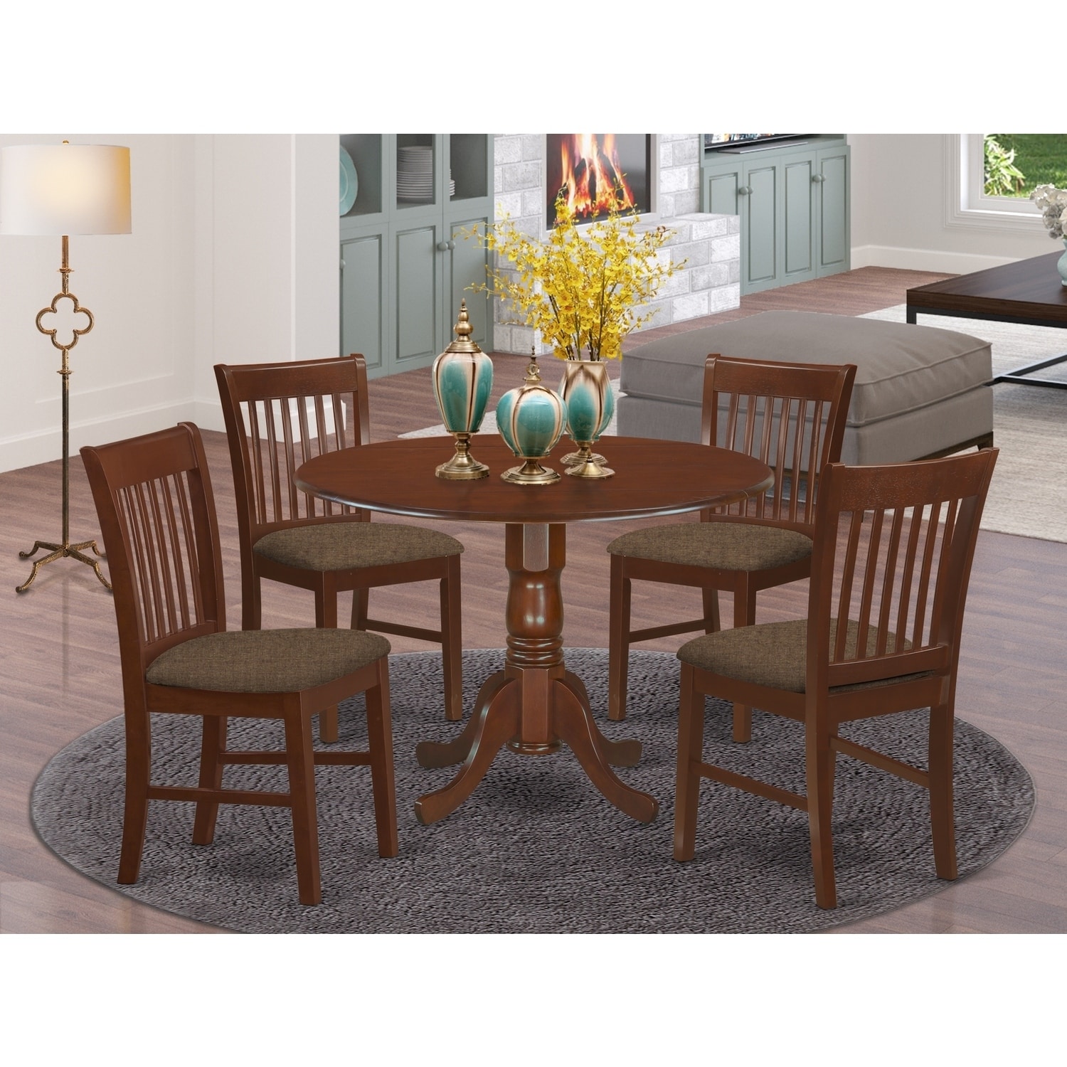 Round Kitchen Table Set with Drop Leaves & Chairs - Small Space Dining Table - Elegant Wood Finish - 42" Table