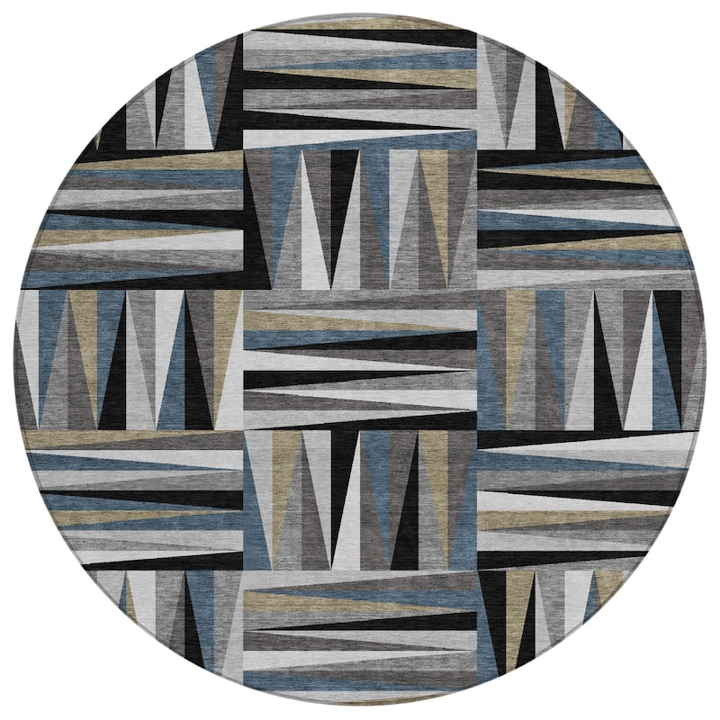 Machine Washable Indoor/ Outdoor Contemporary Mosaic Chantille Rug
