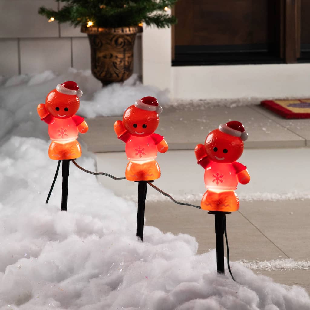 Gingerbread with Santa Hat Outdoor Christmas Pathway Markers - 16.75" - Set of 3 - Brown