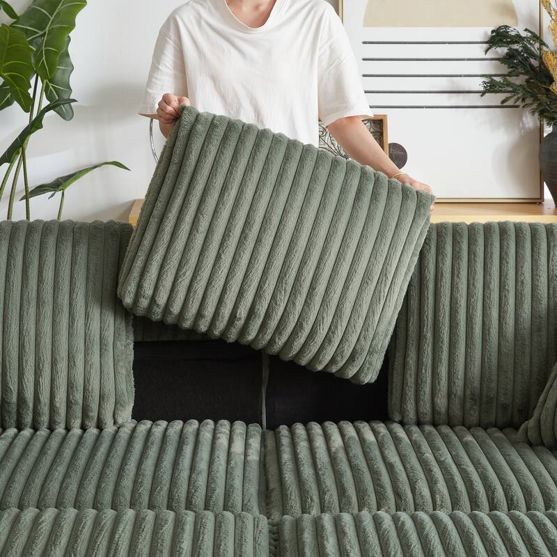 Corduroy Sectional Loveseat Sofa with 2 Ottomans Chaise Lounge, 2 Toss Pillows, 2 Arm Storage and 2 Cup-holding for Living Room