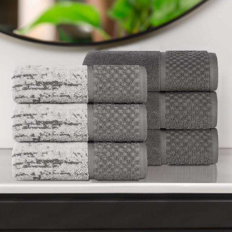 Superior Lodie Cotton Jacquard Solid and Two-Toned Hand Towel Set of 6