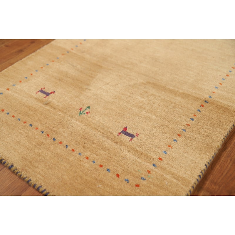 Hand Knotted Oriental 100% Wool Carpet Tribal Animal Pictorial Brown Gabbeh Area Rug - 3' 10'' X 2' 1''