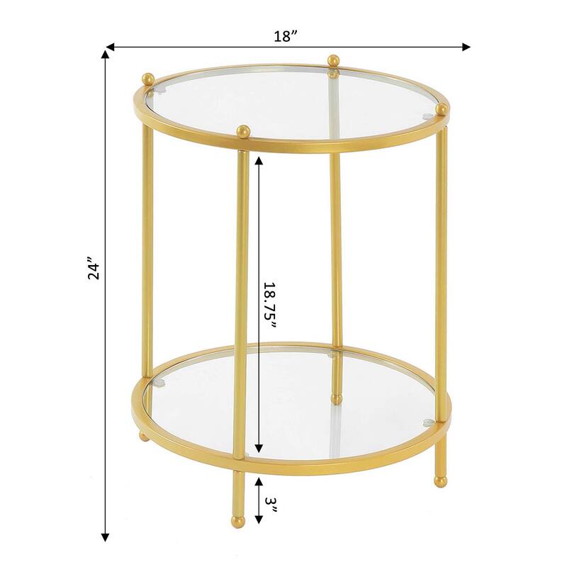 Convenience Concepts Royal Crest 2 Tier Round Glass End Table with Shelf