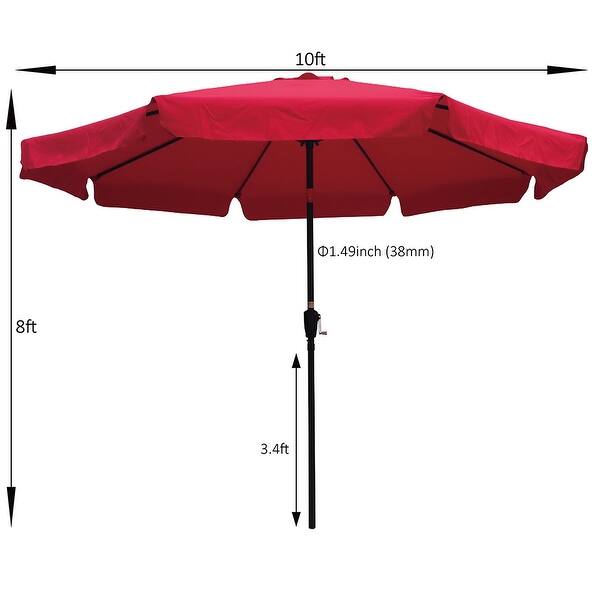 dimension image slide 1 of 5, 10 ft Patio Umbrella Market Round Umbrella Outdoor Garden Umbrellas with Crank and Push Button Tilt
