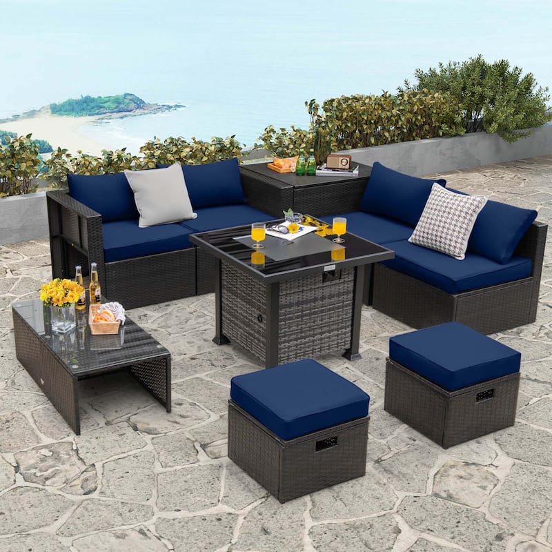 Costway 9 Pieces Patio Furniture Set with 50,000 BTU Propane Fire Pit - See Details