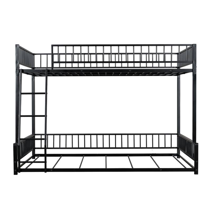 Full XL over Queen Metal Bunk Bed with Ladder and Safety Guardrails, Space-Saving Design, Black