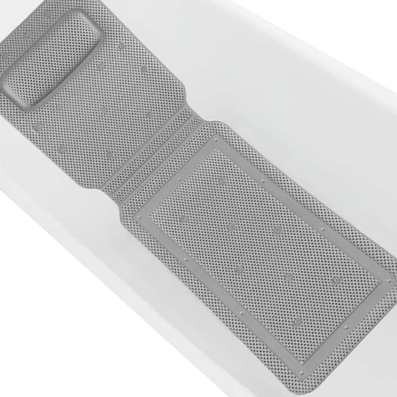 Grey Non-Slip Full Body Bath Mat With Pillow For Bathtub - 14" x 50"