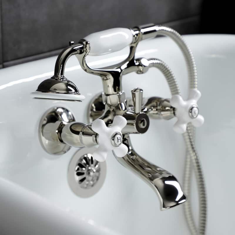 Kingston Brass Tub Wall Mount Clawfoot Tub Faucet with Hand Shower in Polished Chrome