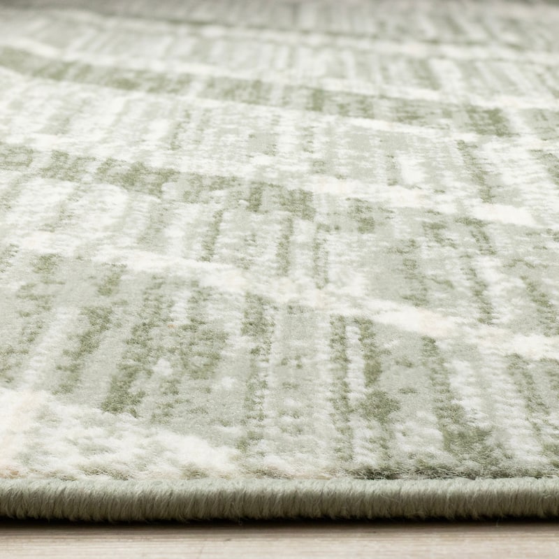 Green Chevron Distressed High Traffic Rug