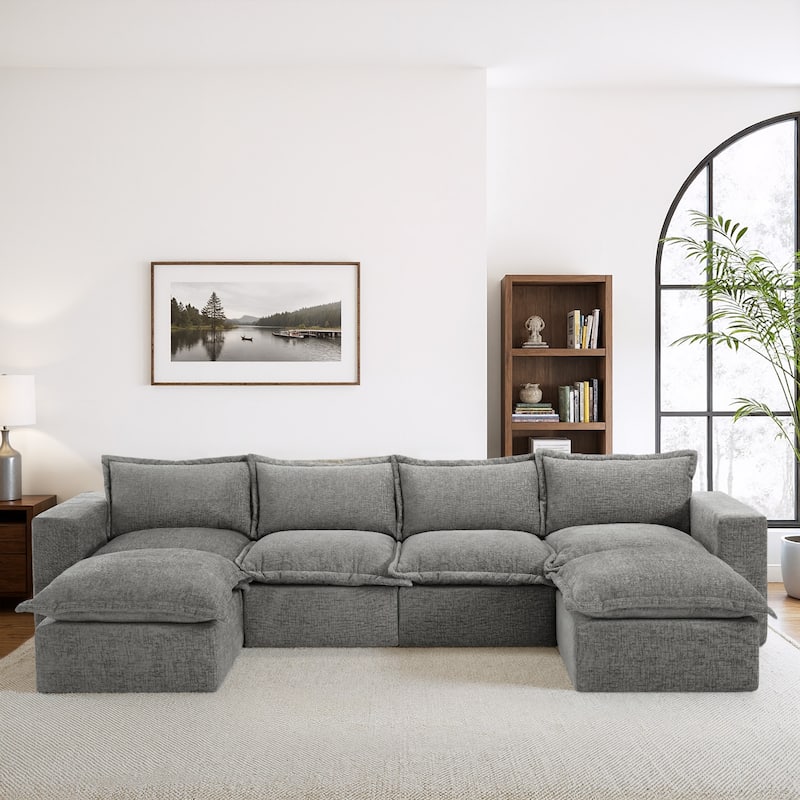 Comfy Cloud Couch Plush Modular Sectional Sofa For Living Room - Grey/6 piece - Symmetrical