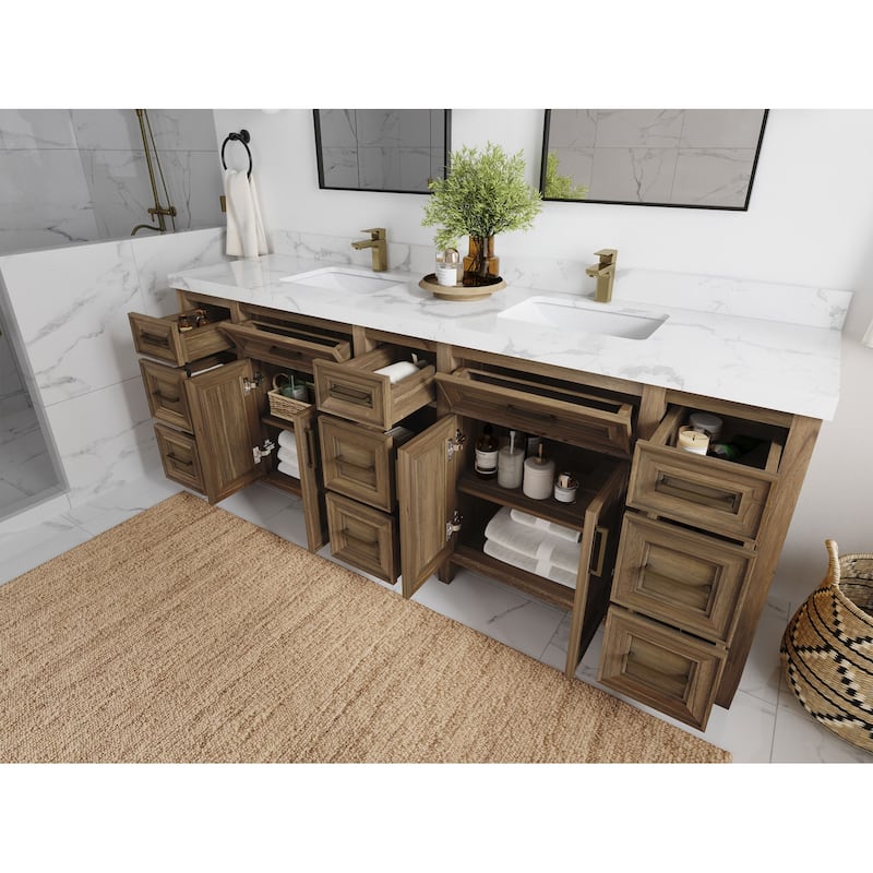 Willow Collections 84 in. W x 22 in. D Santa Monica Teak Double Sink Bathroom Vanity with Countertop