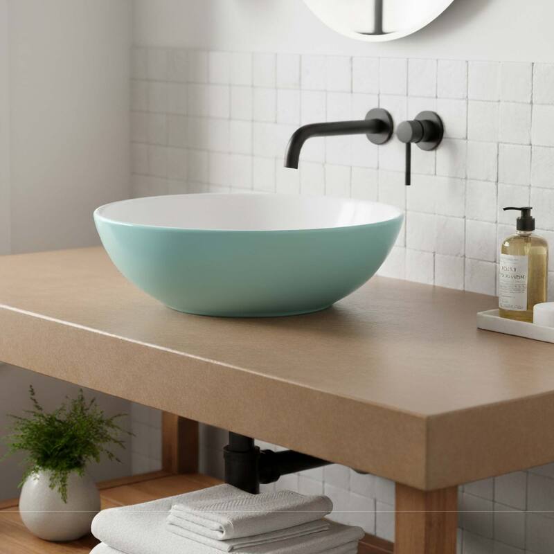 Fine Fixtures 16 inch Round Ceramic Vessel Bathroom Sink - Mist Blue