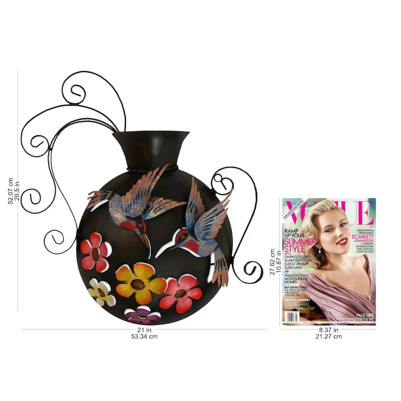 Steel wall sculpture, 'Hummingbirds and Flowers'