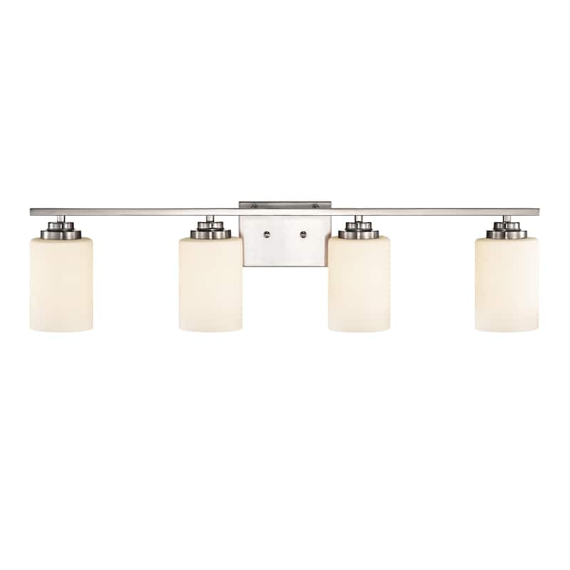 Brushed Nickel 4-Light Vanity Lights with White Etched Glass Shades