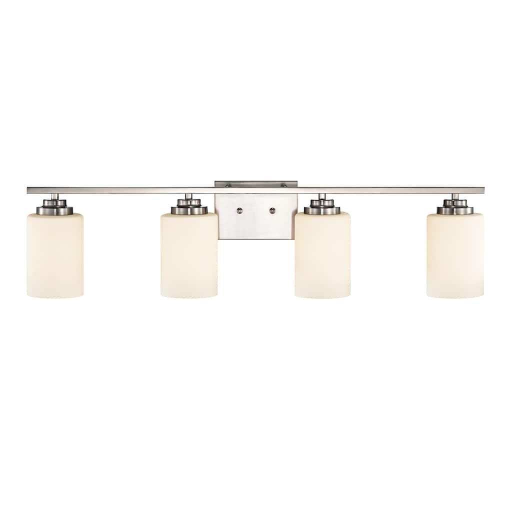 Brushed Nickel 4-Light Vanity Lights with White Etched Glass Shades