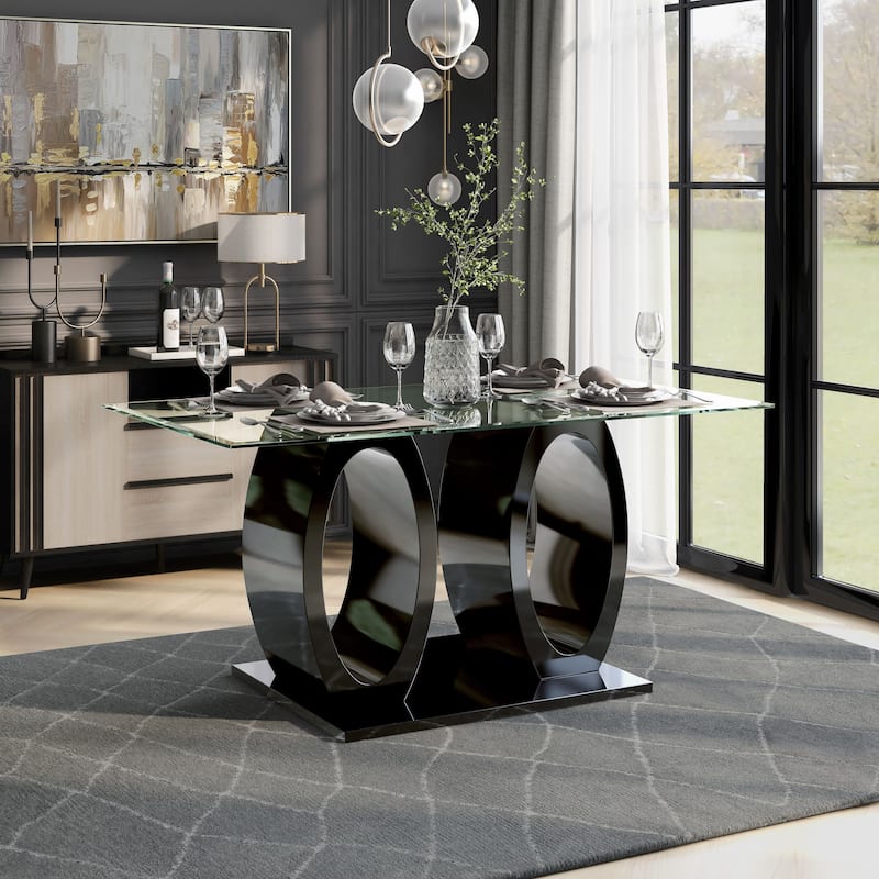 Furniture of America Raji Contemporary 63-inch Double Ring Glass Top Table - Black