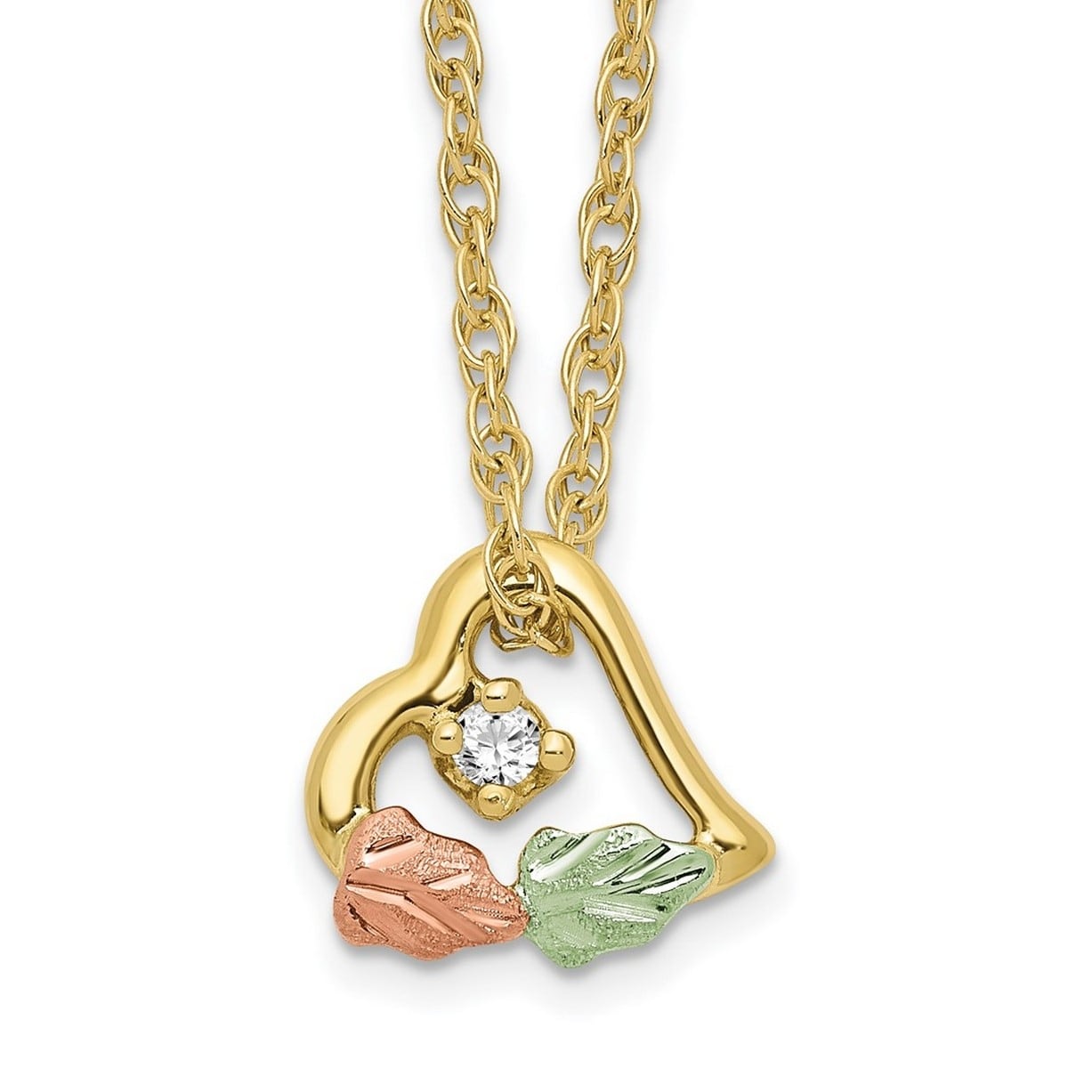 Curata 10k Tri-color Gold 18" Genuine Diamond Small Sideways Heart Necklace